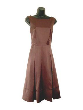 Laura Ashley Brown Sleeveless Fit & Flare Dress Cotton Blend Womens Size 6